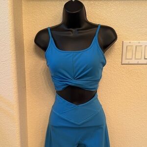 TIL You Collapse Blue Twist Front Crop Top and High-Waisted Leggings Set